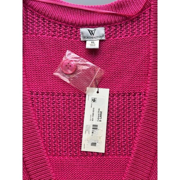 Worthington cropped short sleeve cardigan button-front closure vibrant pink dolm - Picture 3 of 9